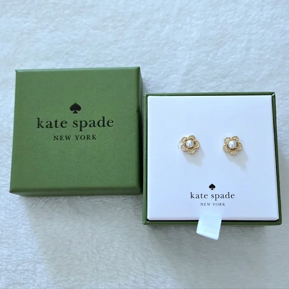 Kate Spade♠️ "Jeweled Stencil" Faux Pearl Earrings - NIB - Picture 1 of 16